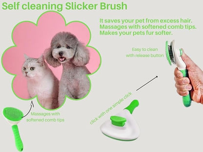 Dog Grooming Kit 9pcs Dog Brush for Shedding- Self-Cleaning Slicker Brush,Grooming Glove,Cat Comb,Pet Toothbrush,Towel & Travel Bag – Ideal for Long & Short Hair Pets