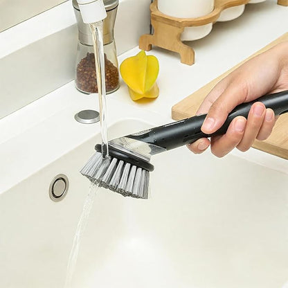 Dish Brush with Soap Dispenser: Kitchen Dish Scrubber, Extended Leak-Proof Handle for Pot Pan Sink Dishes Deep Cleaning