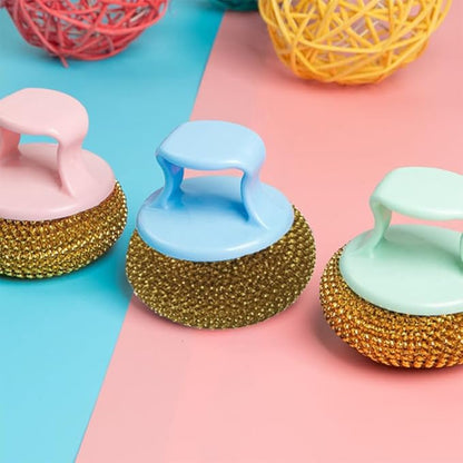 Stainless Steel Dish Scrubber Pot Brush Can Be Disassembled and Washed, Kitchen Cleaning Ball Does ，Not Damage Pot Strong Cleaning Brush (Green Handle Steel Wire Ball)