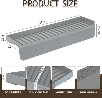 Silicone Sink Edge Protector with Suction Cup 4" x 24",Kitchen Sink Splash Guard for Kitchen, Bathroom Sink, Steel, Granite, Quartz Countertops,Multifuctional Sink Accessories (Gray)
