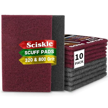 6" x 9" Scuff Pad 10-Pack – Non-Woven Hand Pads for Scuffing, Scouring, Sanding, Cleaning, Blending & Paint Surface Prep – Reusable Aluminum Oxide Abrasive Pads