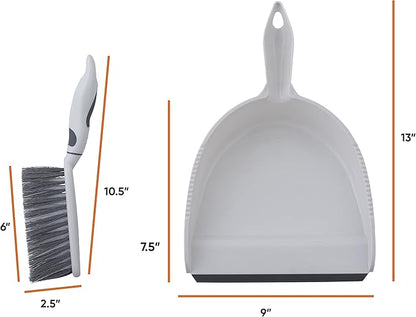 Dustpan and Brush Set, Hand Broom with Ergonomic Grip Handle - Rubber Edge for Easy Dirt Pickup, Durable Material - Grey & Blue Hand Brush by Superio, 2-Pack (Gray, 2-Pack)