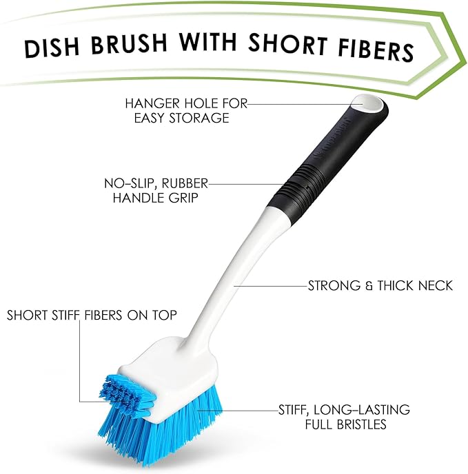 MOSOLAN Dish Brush Set of 3 with Water Bottle Brush, Dish Scrub Brush and Scrubber Brush, Long Handle Kitchen Scrub Brushes for Dishes, Bottles, Cups, Pots, Pans and Sinks, Round Head