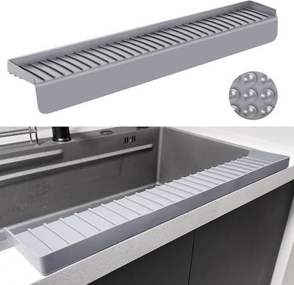 Silicone Sink Edge Protectors - Multifunction Accessories, Splash Guard & Draining Mat for Kitchen, Bathroom Sink, Steel, Granite, Quartz Countertops (Gray, 4 * 30in)