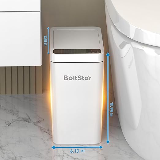 Solar Automatic Bathroom Trash Can: 2.6 Gallon Small Motion Sensor Garbage Can, No Charging Required, Slim Smart Touchless Trash Bin with Lid for Bedroom, Living Room, Office, RV, White