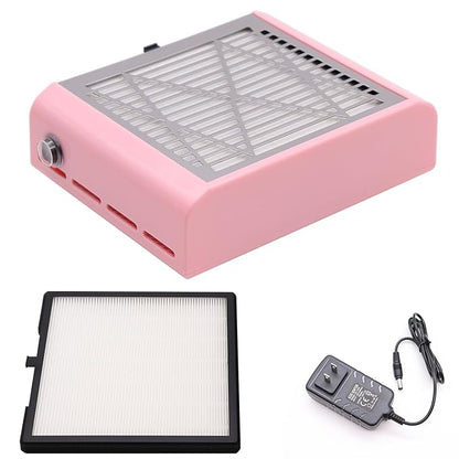 Electric Nail Dust Collector Machine, Nail Vacuum Suction Fan with Reusable Filters, Stainless Steel Nail Dust Cleaner, Dust Extractor Manicure Tool for Acrylic Gel Nail Polishing, Pink