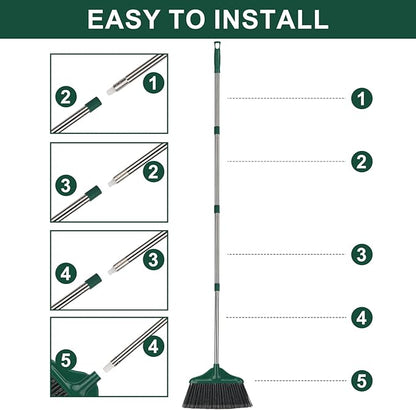 Broom Outdoor Indoor Commercial Broom with 50 inches Long Handle,Perfect for Home Courtyard Garage Kitchen Office Lobby Room Floor(Black)
