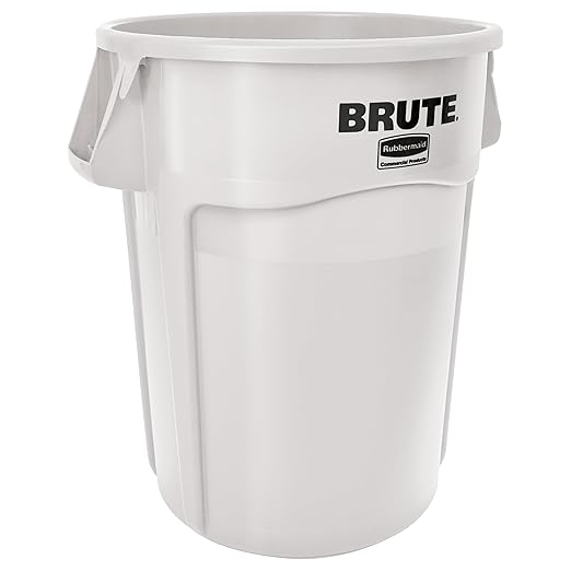 Rubbermaid Commercial Products BRUTE Heavy-Duty Round Garbage Can with Venting Channels, 44 Gallon, White, Waste Container for Landscapers/Construction Sites/Restaurants/Offices/Warehouses/Home
