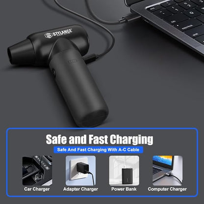 Compressed Air Duster - Barber Blower, Electric Duster, 3 Gear Mini Portable Jet Dry Air Blower, Cordless Vacuum Cleaner, for PC, Office,Salon, Fan, Laptop, Keyboard, Car (Black)