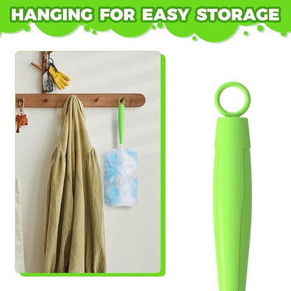 5PCS Duster Refills Folding Handles Set Compatible with Swiffer Dusters,Disposable Static Dust Removal Brush Handle for Dusting Electronics,Furniture,Blinds,Ceiling Fans (5, Green)