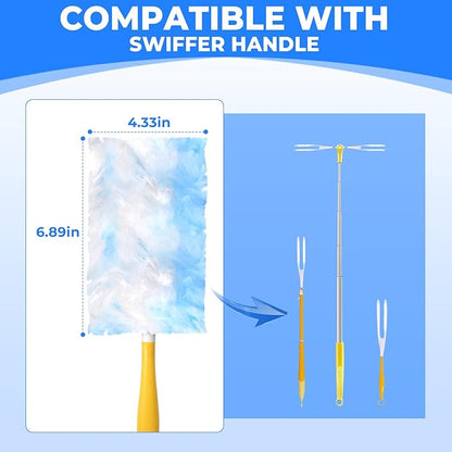 50 Pack Duster Refills Compatible with Swiffer, Disposable Microfiber Replacement Heads for Multi-Surface Cleaning on Blinds, Furniture & Fans, Blue (No Handle)