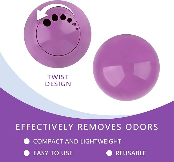 Knixmax Shoe Deodorizer Balls, Odor Eater Ball for Sneakers Boots Mules, Air Fresheners for Gym Gear Bags Lockers, Lavender scent, Pack of 6, Purple