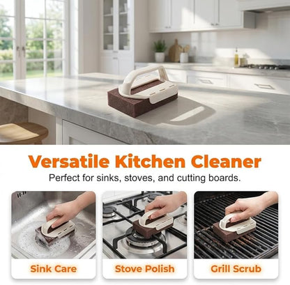 Magic Cleaning Sponge with Handle, Heavy Duty Nano Carbide Cleaning Sponge, Nanotechnology Sponge Scrubber, Emery Cleaning Sponge Brush Eraser Scrub Pads, Removing Rust for Pots and Pans (3PCS)