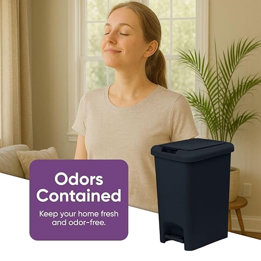 Superio 2-Pack 10L Slim Step & Push Trash Can - 2.7 Gallon Dual Opening, Compact Design (10.63"x7.68"x13.53") - Black