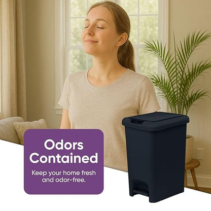 Superio 2-Pack 10L Slim Step & Push Trash Can - 2.7 Gallon Dual Opening, Compact Design (10.63"x7.68"x13.53") - Black