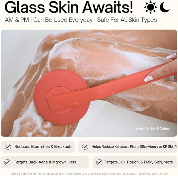 Aura Body Clean Pro⁺ - Silicone Electric Body Scrubber for Acne, Ingrown Hair & KP - IPX7 Waterproof, Rechargeable Exfoliating Shower Brush with Handle. Freeform Grip, & 7000+ Sonic Vibration - Jet