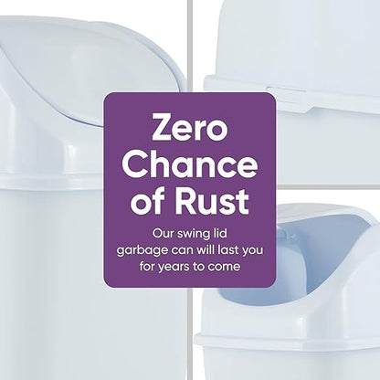 Superio Medium Trash Can with Lid 4.5 Gallon Plastic Swing Top Garbage Can Slim Waste Bin for Under Sink/Cabinet, Laundry Room, Kitchen, Office, Bedroom, Bathroom, College Dorm, 18 Qt, White, 2