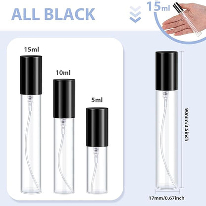 Yinder 25 Pcs 15 ml Glass Refillable Perfume Bottles Bulk Travel Empty Perfume Atomizer Sprayers Portable Spray Bottles Mini Sample Fragrance Containers, Black