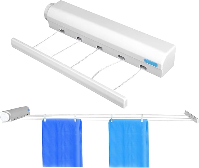 Retractable Clothesline, Clothes Line Retracting Outdoor Wall Mounted Telescopic Clothesline Indoor Outdoor Clothes Line for Laundry Drying (Five Ropes)