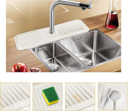 Sink Splash Guard, Silicone Sink Faucet Mat Sink Accessories Faucet Absorbent Mat for Kitchen, Bathroom, Sink Sponge Holder (White)