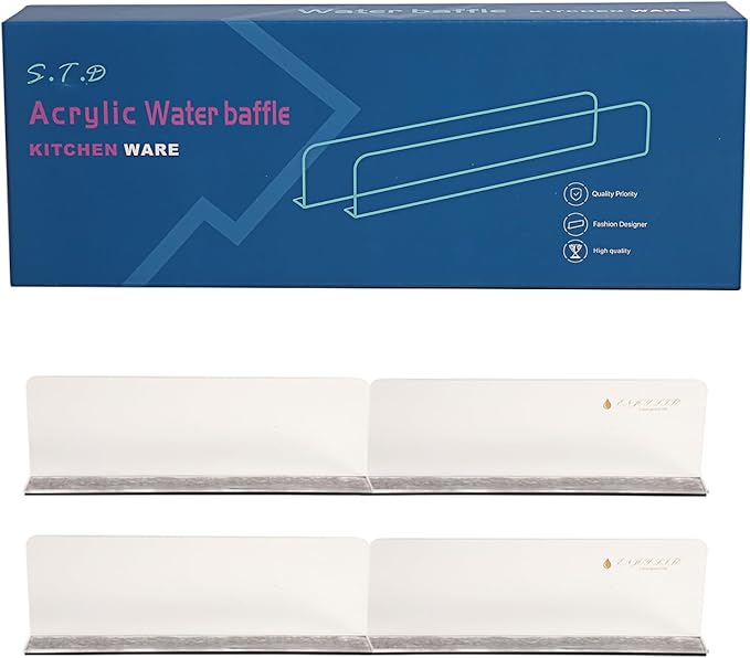 Sink Water Splash Guard, Suitable for Bathroom, Kitchen, Sink Countertop Lsland Partition - Clear Acrylic (Frosted) | Adhesive Magnetic Sheets Water Retaining Strip (8.86x1.2x3.35 in) (4pcs)