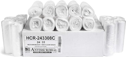 Aluf Plastics High Density Trash Bags, 16 Gallon, 1000 Count, 8 Micron (eq), 24" x 33", Clear, for Bathroom, Office, Industrial, Commercial, Janitorial, Municipal, Recycling
