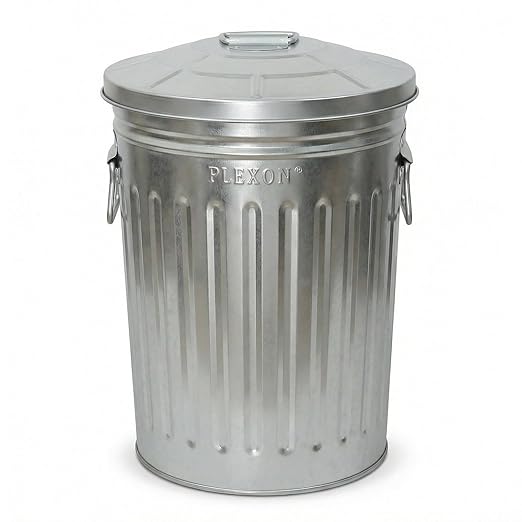 Plexon 2 Gallon Small Metal Trash Can with Lid Bathroom Garbage Can with Lid Round Galvanized Steel Waste Basket for Bedroom Office Kitchen Indoor Metal Basket