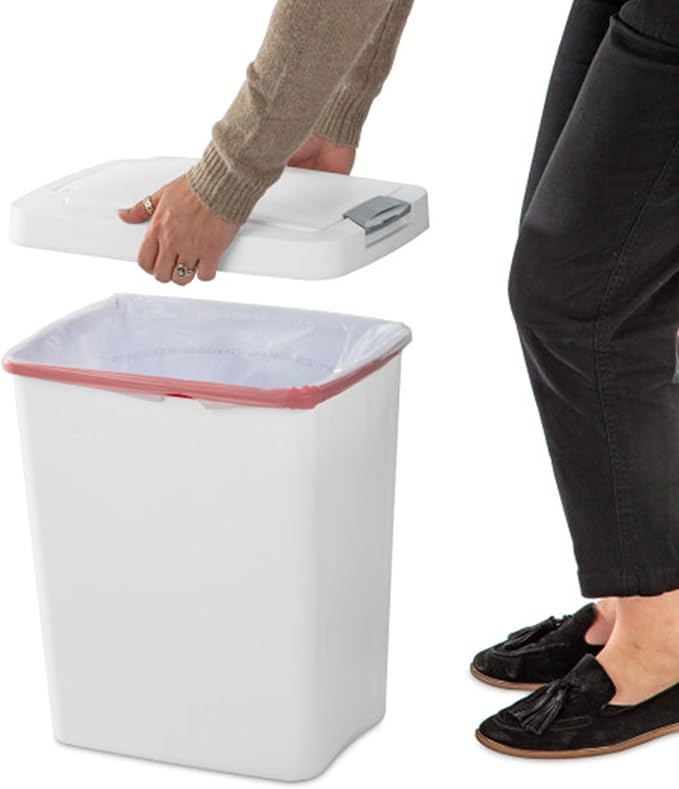 Sterilite 7.5 Gallon TouchTop Wastebasket Trash Can with Pop Up Lid for Kitchen, Bathroom, Mudroom or Office, 4 Pack, White