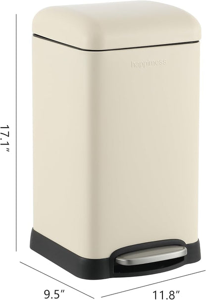 happimess HPM1012J Betty Retro Mini 3.2-Gallon Step-Open Trash Can, Fingerprint Resistant, Modern, Minimalistic for Home, Kitchen, Laundry Room, Office, Bedroom, Bathroom, Limestone Beige