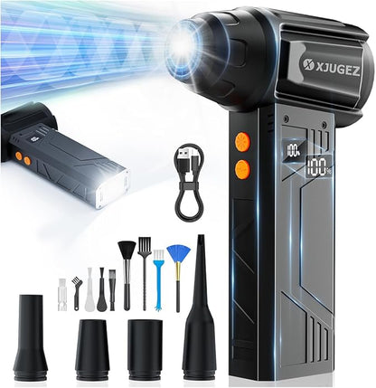 Compressed Air Duster with Flashlight,180000RPM Electric Air Duster,4-Gear with Display High-Speed Electric Duster with Multi-Purpose Nozzles for Computer, Keyboard, Outdoor, House and Car