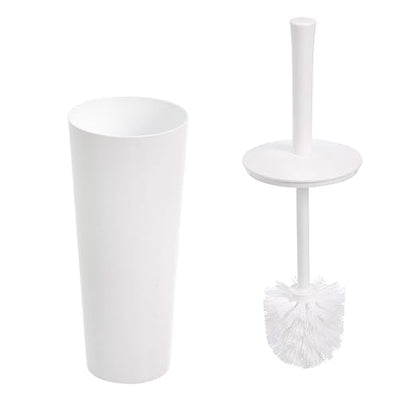 Amazon Basics Toilet Brush and Holder Set, Heavy-Duty Bristle Scrub Brushes with Non-Slip Handle, White, 4-Pack