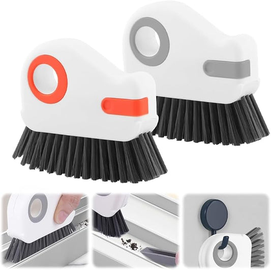 2 in 1 Groove Cleaning Brush, Window Track Cleaning Tools, Multifunction Window Track Cleaner with Hard Bristle and Hidden Scraper, Crevice Brush for Sliding Door Track, Window Seal, Sill (Max)