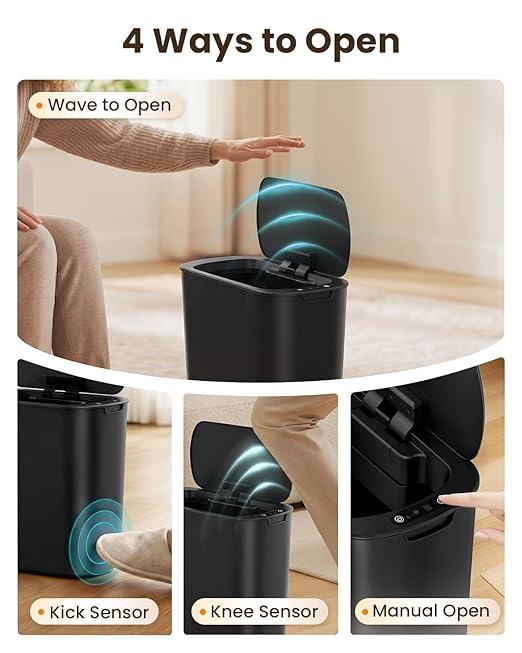 Cesun Motion Sensor Trash Can, 5 Gallon Automatic Bathroom Garbage Can with Lid, Touchless Smart Plastic Slim Wastebasket for Bathroom, Office, rv, Bedroom, Living Room, Black