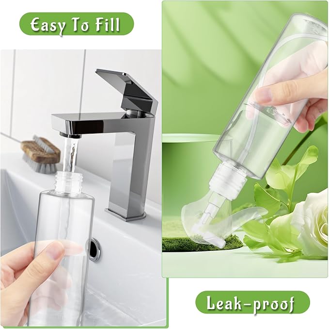 6-Pack 200ml Clear PET Plastic Spray Bottles with Clear PP Head Empty Fine Mist Liquid Sprayer Multi-Purpose Atomizer Dispenser for Home,Garden and Beauty