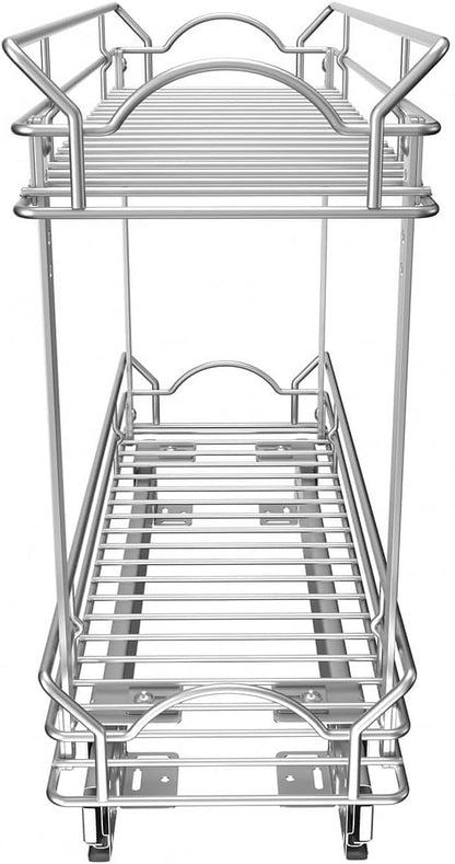 OCG Slide Out Cabinet Organizer for Narrow Cabinet (9" W X 21" D), 2 Tier Pull Out Shelves Slim Sliding Cabinet Organizer and Storage, Chrome