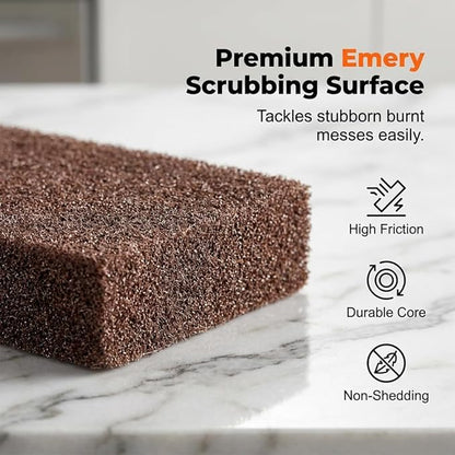 Magic Cleaning Sponge with Handle, Heavy Duty Nano Carbide Cleaning Sponge, Nanotechnology Sponge Scrubber, Emery Cleaning Sponge Brush Eraser Scrub Pads, Removing Rust for Pots and Pans (5PCS)