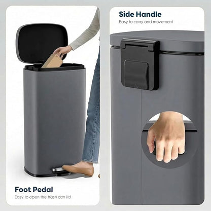 8 Gal Kitchen Trash Can, 30L Recycling or Garbage Bin, Brushed Stainless Steel Waste Basket, Soft&Quiet Close Dustbin, with Step-On Pedal, Removable Inner Bucket, for Home, Office, Living Room