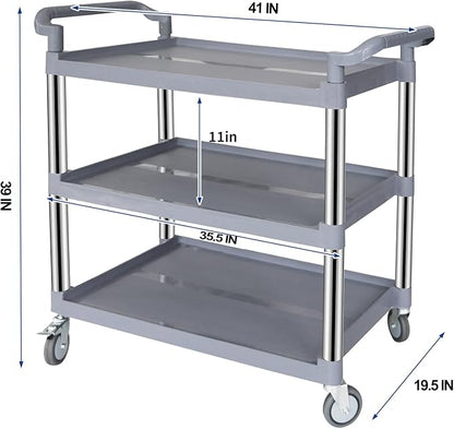 UNICOO 3-Tier Heavy Duty Rolling Utility Cart with Lockable Silent Wheels, 550 Pound Capacity, Anti-Rust Frame, Easy-Clean Shelves for Restaurant, Office, Garage and Kitchen