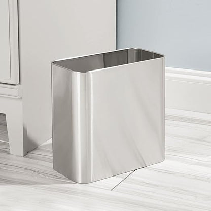 mDesign Small Metal 2.4 Gallon/9 Liter Trash Can Wastebasket Garbage Bin for Bathroom, Slim Rubbish Waste Bin Trashcans - Mirri Collection - Brushed Chrome