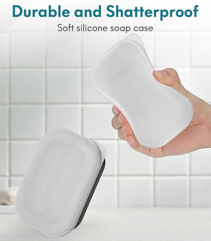 Quatish Large Leakproof Travel Soap Case, Solid Shampoo Bar Holder, Silicone Soap Box with Draining Layer, Enhanced Soap Container, Suitable for Camping, Gym, Bathroom, Outdoor Essentials, Grey