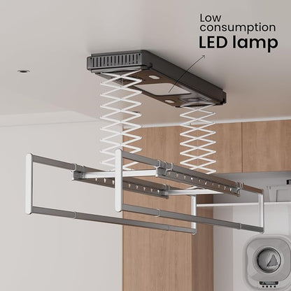 Ceiling Mounted Clothes Electric Ceiling Drying Rack 110V-120V, Ceiling Clothesline with Built-in Timer Heater,withDrying/Remote and Light 24W for Laundry/Indoors/Garage