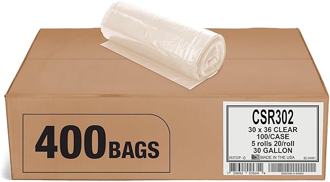 Aluf Plastics 20-30 Gallon 1.5 MIL (eq) Clear Heavy Duty Garbage Bags - 30" x 36" - Pack of 400 - for Industrial, Recycling, Storage, & Outdoor