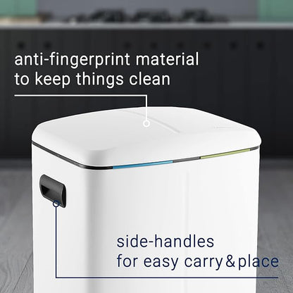 happimess HPM1005C Marco Rectangular 10.6-Gallon Double Bucket Trash Can with Soft-Close Lid, White, Fingerprint Resistant, Modern, Minimalistic for Home, Kitchen, Office, Bedroom, Bathroom