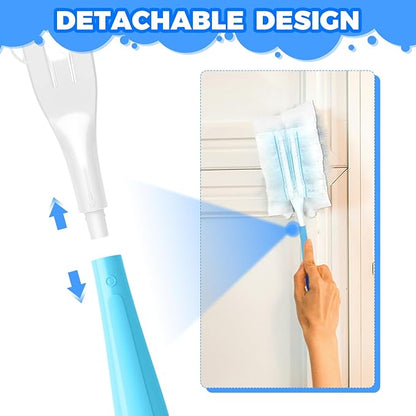 10PCS Duster Refills Folding Handles Set Compatible with Swiffer Dusters,Disposable Static Dust Removal Brush Handle for Dusting Electronics,Furniture,Blinds,Ceiling Fans (10, Blue)