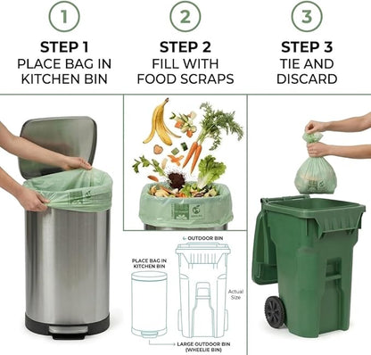 C Crystal Lemon 50 Count Biodegradable Kitchen Food Waste Bags - 6 Gallon Scraps Bags - Heavy Duty Compostable Waste Bags for Kitchen - Unscented Trash Bags 6 Gallon for Yard, Food