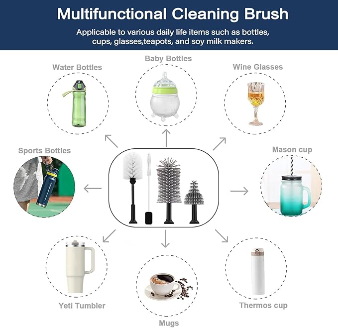 5-in-1 Long Handle Electric Water Bottle Brush, Straw Cleaner Brushes with Removable Brush Head, Water Bottle Brush, Bottle Brush,for Stanley Cups, Baby Bottles, Pacifiers