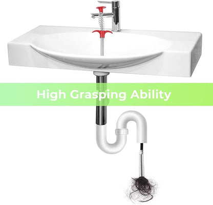 Drain Snake Auger with 4-Claw Grabber, Manual Sink Unclogger Tool, Flexible Cable for Kitchen, Bathroom Floor Drains & Pipes, Food & Hair Clog Remover (62 Inches)