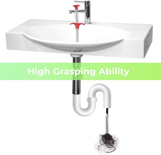 Drain Snake Auger with 4-Claw Grabber, Manual Sink Unclogger Tool, Flexible Cable for Kitchen, Bathroom Floor Drains & Pipes, Food & Hair Clog Remover (80 Inches)
