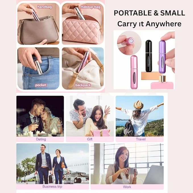 4 Pcs Refillable Perfume Atomizer, Travel Perfume Bottle Refillable and Leak-Proof, Portable Empty Cologne Atomizer, Mini Refillable Perfume Bottle for Pocket, Easy to Refill Decant Sprayer (5 ml)