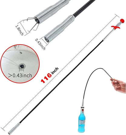 118 Inch Drain Snake, Drain Clog Remover Flexible Grabber Claw Pick Up Reacher for Toilet Sewer Shower Kitchen Bathroom Tub Drain Cleaner